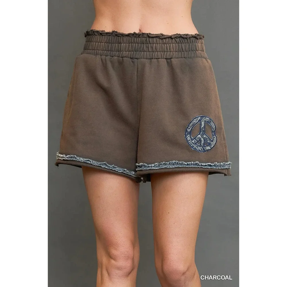 K9209-S C  Umgee Mineral Washed Peace Shorts Charcoal Various Sizes